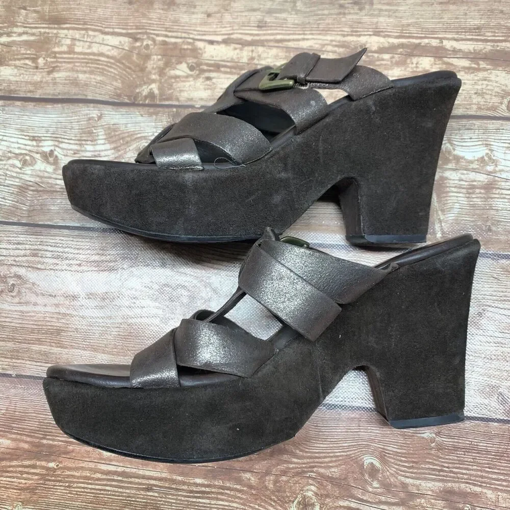 Kork-Ease Womens Platform Heel Wedge Sandals Size 8 EU‎ 39 Leather Brown